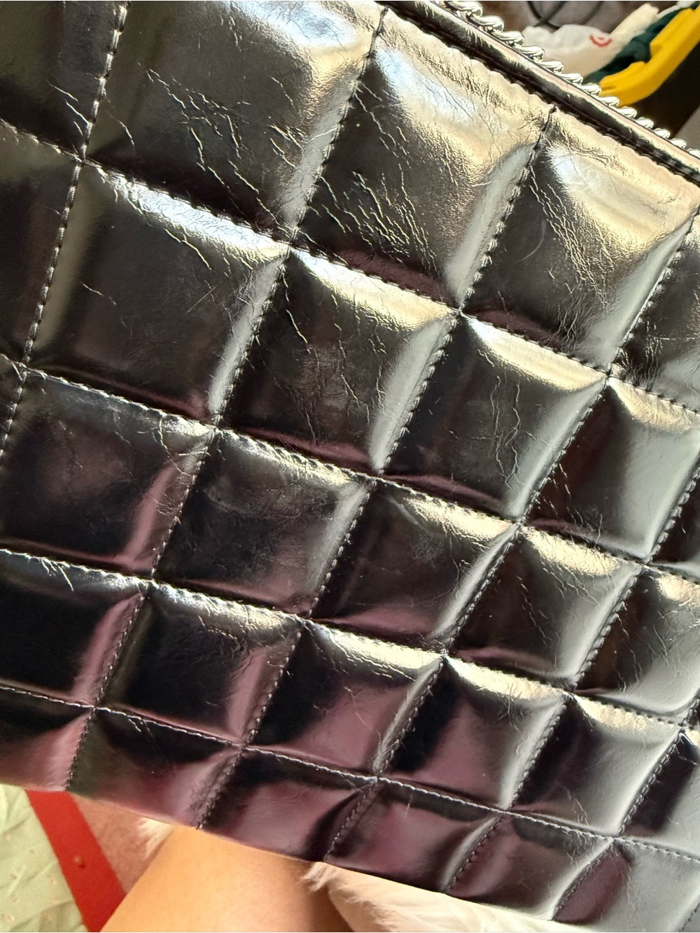 Zara Quilted Clutch Black with Silver Chain - Picture 13 of 16